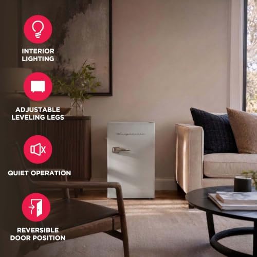 Frigidaire Retro Compact Fridge with Chiller, 3.2 cu ft Countertop Fridge with Built-In Bottle Opener, Compact Refrigerator for Office, Bedroom, Dorm Room or Cabin - 16.5"D x 19"W x 31"H (Moonbeam) - Image 3