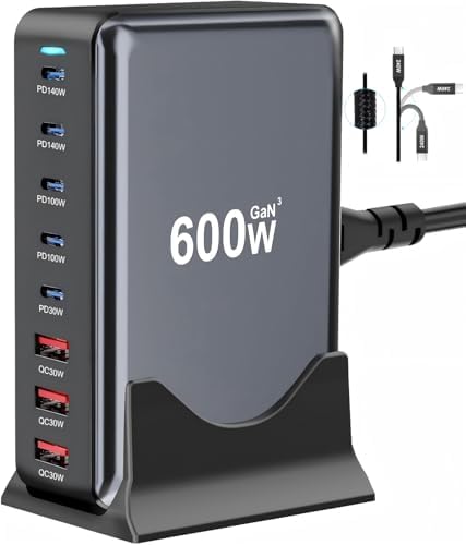 600W USB C Fast Charger Block, Multi-port USB Charging Station, GaN Ⅲ Double 140W PD PPS Port Fast Charging Station for Multiple Devices,Laptop Wall Charger Compatible with MacBook, iPhone 17,iPad etc by LMSEP