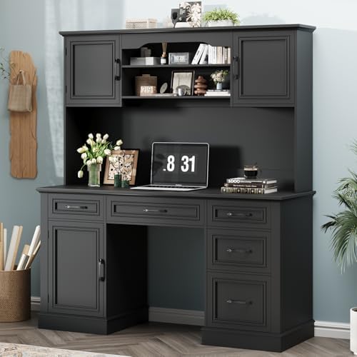 Vabches Executive Desk with 5 Drawers, Pure Black - Image 5