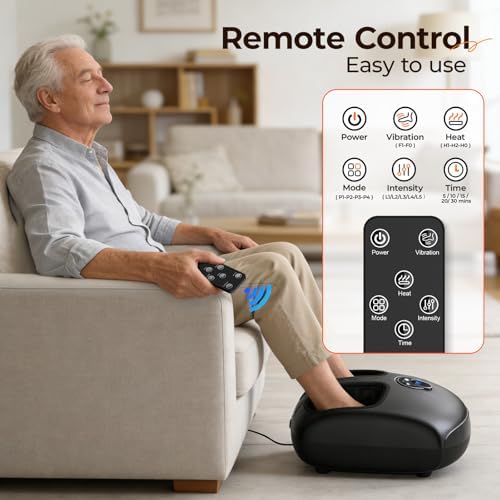 Foot Massager with Heat, 4 Modes & Vibration & Compression & Rolling for Feet Toes Relief, Electric Shiatsu Foot Massager with Remote, Fits Up to Men's Size 12, Gift for Women Men Father's Day - Image 5