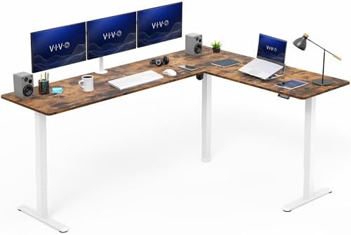 VIVO Rustic Vintage Brown 84 x 63 in Corner Standing Desk, DESK-E3CTWN-84 by VIVO