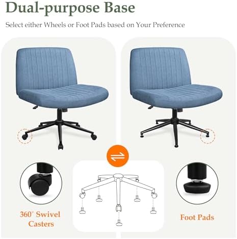 Orange Factory Criss Cross Chair, Wide Wheel Vanity Seat, Blue Dual Base - Image 3