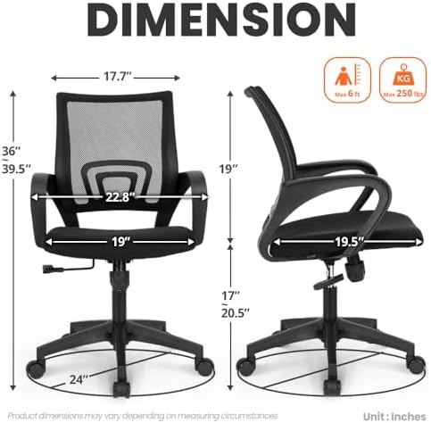 NEO CHAIR Office Computer Chair Ergonomic Mid-Back Mesh Desk Chair, Black - Image 3