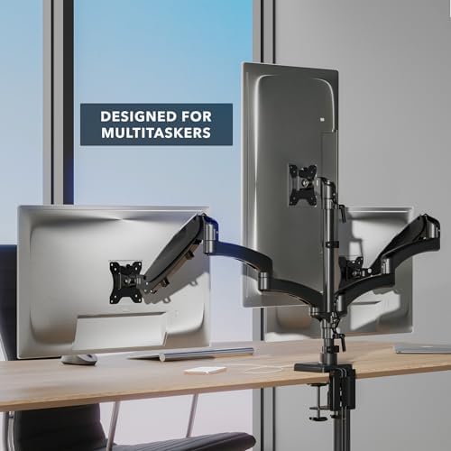 Mount-It! Triple Monitor Desk Stand, USB-A & C, Black - Image 4