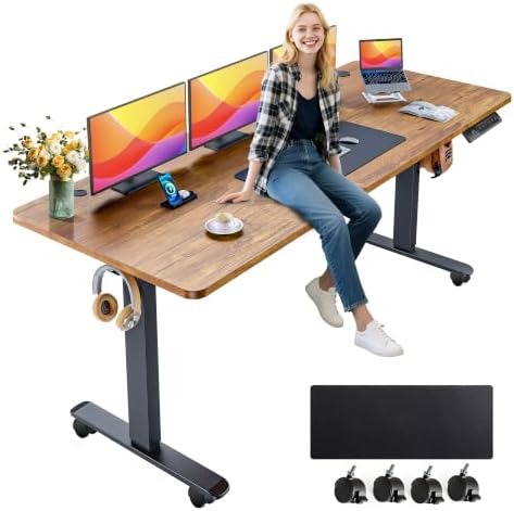 farexon 63x24 Inch Electric Standing Desk with Mouse Pad, Brown by farexon