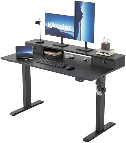 Klicelor 48 x23 Inch Electric Standing Desk with Drawers, Adjustable Height Small Sit Stand Desk for Home Office, Compact Computer Workstation with Storage– Black by Klicelor