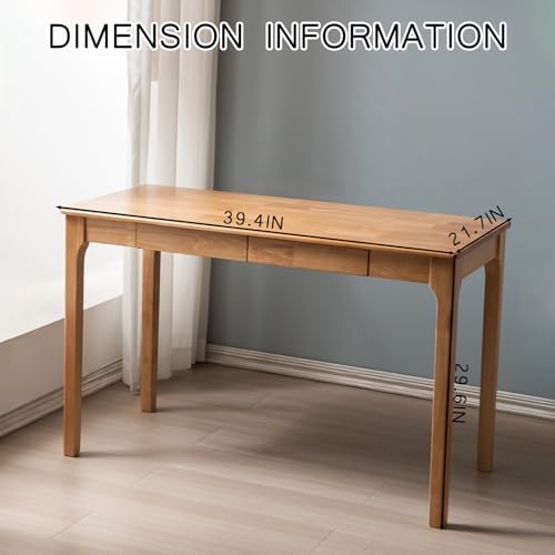 Solid Wood Desk, Gaming Study Home Office Desks for Work, Student PC Desk for Bedroom, Small Computer Desk for Small Spaces, Easy to Assemble (Wood Color, 39inch) - Image 2