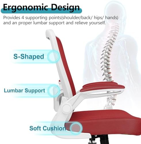 FelixKing Office Chair, Ergonomic Desk Chair Breathable Mesh Chairs Adjustable High Back Lumbar Support Flip-up Armrests, Executive Rolling Swivel Comfy Computer Chairs Home Office Fire Brick - Image 3