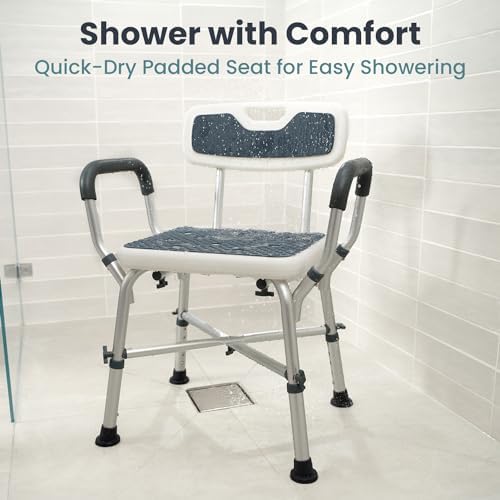 Shower Chair for Elderly and Disabled (450lb) with Padded Armrests and Back, Adjustable Height Shower Seat, Heavy Duty Shower Chairs for Inside Shower, Handicap - Teal - Image 3