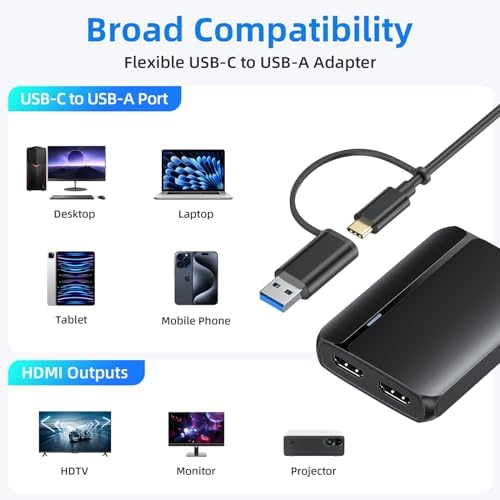 MOKiN HDMI Splitter for Dual Monitors, 4K@30Hz HDMI Splitter Extended Display for macOS/Windows, USB C/USB A 3.0 to Dual Hdmi Adapter for MacBook, Dell, Lenovo, HP (4K@30Hz+1080p) - Image 3