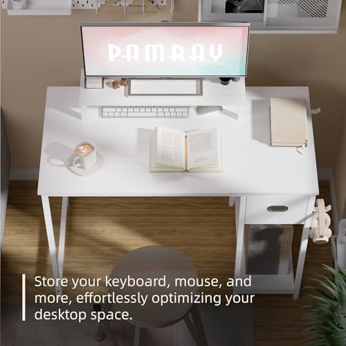 Pamray 39 Inch Small Computer Desk with Monitor Stand and Drawer for Gaming - Image 4