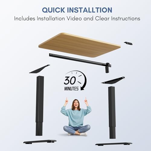 Furmax Electric Height Adjustable Standing Desk Large 40 x 24 Inches Sit Stand up Desk Home Office Computer Desk Memory Preset with T-Shaped Metal Bracket, Maple - Image 6
