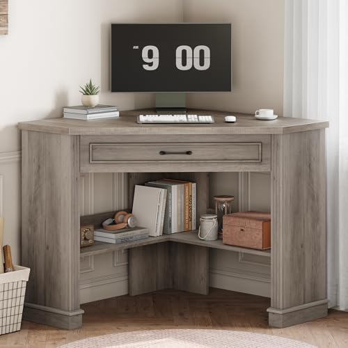 SEDETA Farmhouse Corner Desk for Small Space, White Small Computer Desk by SEDETA