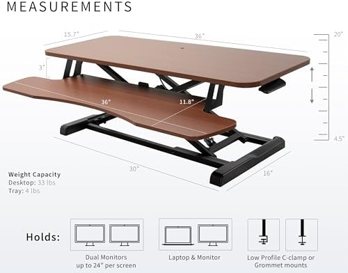 VIVO Dark Walnut 36 in Standing Desk Converter, DESK-V036KA - Image 3