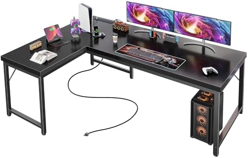 Huuger 55 Inch L Shaped Desk with Power Outlets & 0.95 Inch Thicker Desktop by Huuger