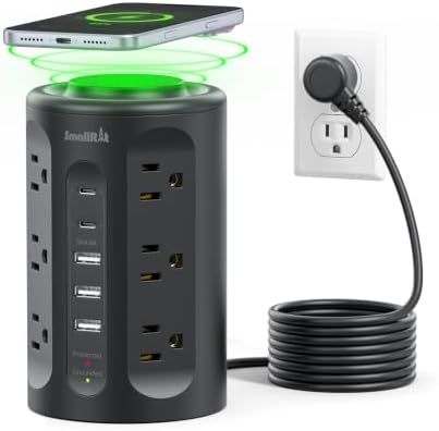 Power Strip with USB Ports,Extension Cord with Multiple Outlets (12AC+3A+2C), 6.5 FT Desk Black Power Strip Tower Charging Station for Home, Office, College Dorm Essentials by SMALLRT