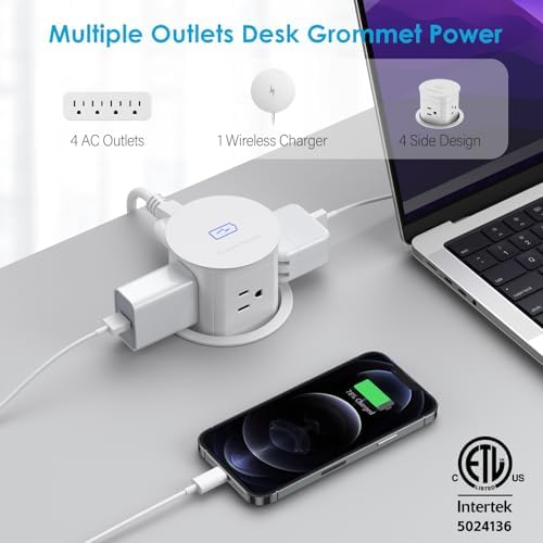 Jgstkcity Pop Up Outlet with 15W Wireless Charger,4 Outlets 15A, Splash Resistant,3 inch Desk Hole Power Grommet,Space Saver Outlet for Kitchen Countertop,Office Conference Table,ETL Listed - Image 2