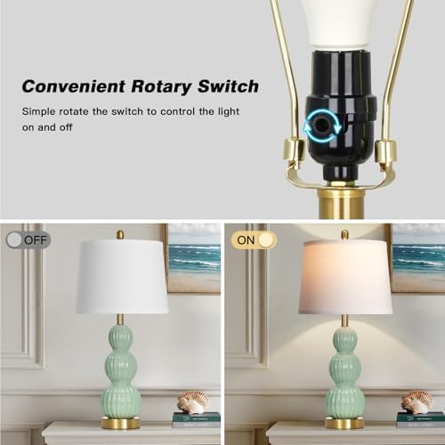 28" Sage Green Table Lamps Set of 2 for Living Room, Modern Ceramic Bedside Lamps for Bedroom, Ribbed Gourd Table Lamps for Nightstand (2 LED Bulbs Included) - Image 5