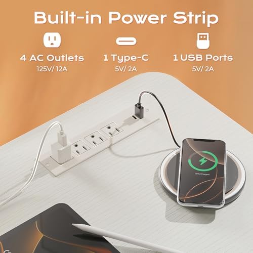 Huuger 63 X 24 Inch Electric Standing Desk with Power Outlets and USB-C Port, Height Adjustable Desk, Sit Stand Desk for Home Office, Computer & Gaming Desk with 3 Presets, Stable Steel Frame, White - Image 4