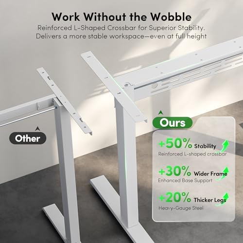 FEZIBO Electric Standing Desk with L-Shaped Crossbar & Cable Management System, 48 x 24 Inches Sit Stand up Desk, Adjustable Height Standing Desk for Home Office, White - Image 6