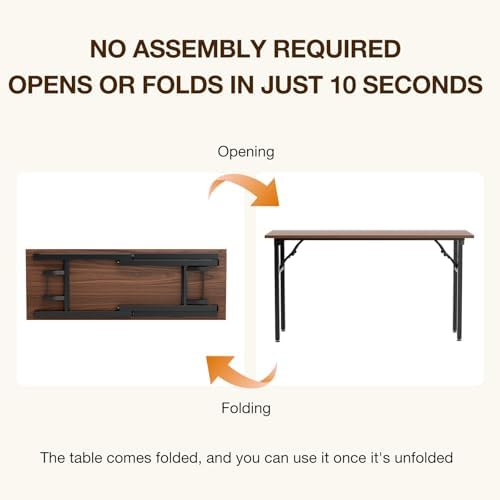 TEMI Long Computer Desk Folding Table - 55.1" Foldable Office Desk, No Assembly, Perfect Writing Table for Bedroom, Dorm, or Apartment, Portable Large Desk or Study Table with Compact Design, Walnut - Image 4