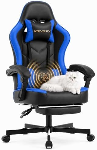 Desk Computer Gaming Chair - High Back Ergonomic Office Chair with Footrest and Lumbar Support, Swivel Comfy Home Gamer Video Game Chairs with Pocket Spring Cushion for Adults (Blue Leather) by KslysutyFurniture
