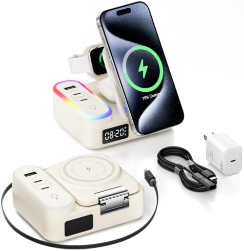 8-in-1 Foldable Wireless Charging Station for Apple Devices with Clock, 65W by Unknown