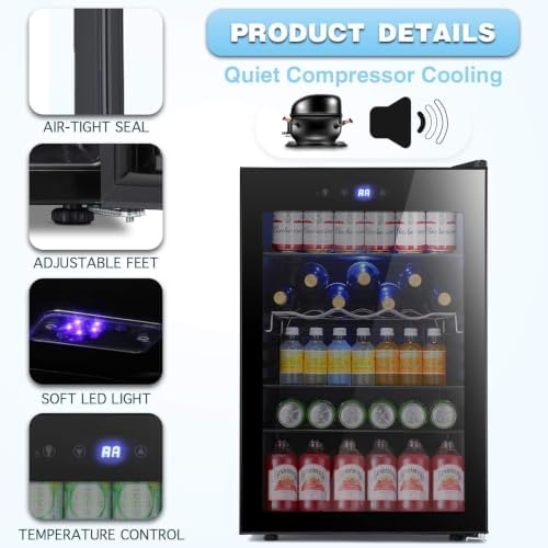 Antarctic Star Beverage Refrigerator -145 Can Mini Fridge for Soda Beer or wine,Small Drink Dispenser, For Office or Bar with Adjustable Removable Shelves，4.5 Cu. Ft. (Black) - Image 5