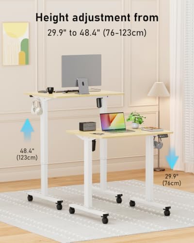 32" Small Rolling Electric Standing Desk Adjustable Height for Home Office - Image 5