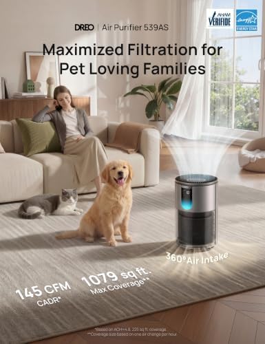 DREO Smart Pet Air Purifier for Home, Bedrooms Air Cleaner with Wi-Fi/Voice/Alexa, Auto/Turbo/HEPA Sleep Mode for Smoke, Dust, Pollen, Odor, PM2.5 Quality Monitor, 4 Speeds, DR-HAP009AS (DREO 539AS) - Image 2