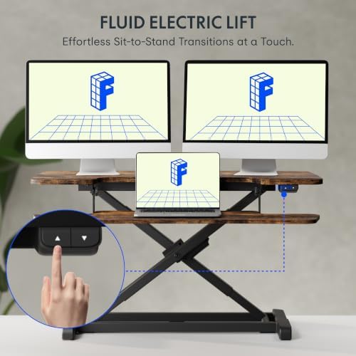 FLEXISPOT 36" Electric Standing Desk Converter, Motorized Sit to Stand Desk Riser, Height Adjustable Desktop Dual Monitor Workstation with Large Keyboard Tray, Rustic Color - Image 3