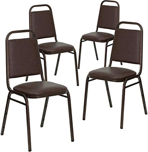 Flash Furniture 4 Pack HERCULES Series Trapezoidal Back Stacking Banquet Chair in Brown Vinyl - Copper Vein Frame by FlashFurniture