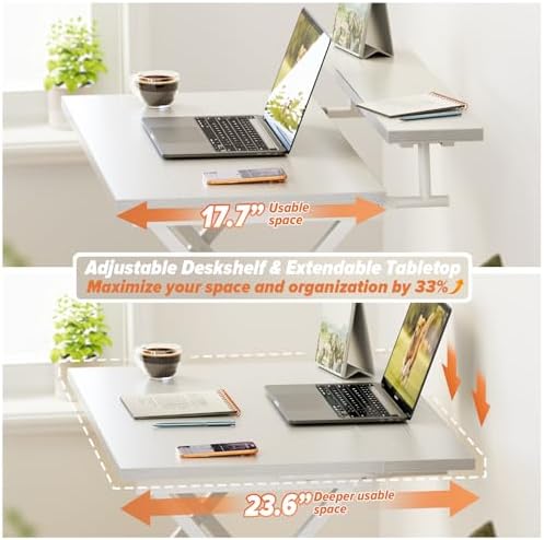 WOHOMO Folding Computer Desk with Monitor Stand, Adjustable Height, White - Image 6