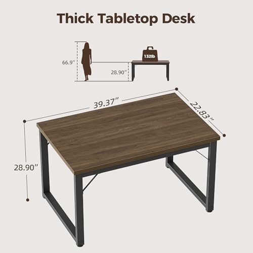 Mericonia 40 Inch Computer Desk, 1" Thick Small Office Table, Walnut - Image 2