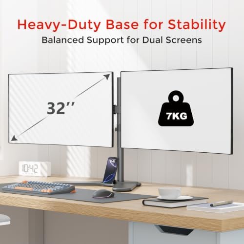 Suptek Free-Standing Dual Monitor Desk Mount, Full Motion Stand for 2 Monitors up to 32" 15.4lbs Each, Height Adjustable Swivel Tilt 360° Rotation, VESA Compatible with Phone Slot, Black - Image 4