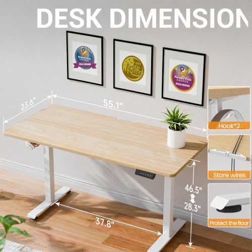 Veken 55 Inch Large Electric Standing Desk, Gaming Table, Nature - Image 2