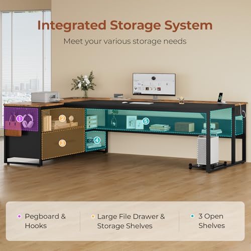 UPOSOJA 71" Executive Desk, L Shaped Office Desk with Widen File Drawers - Image 6