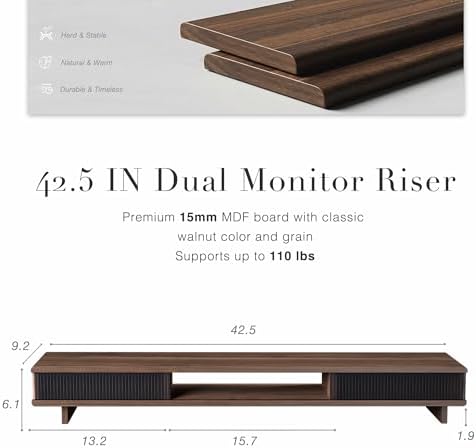 Dual Monitor Stand Riser with Storage Drawer for Desk Organization - Image 2