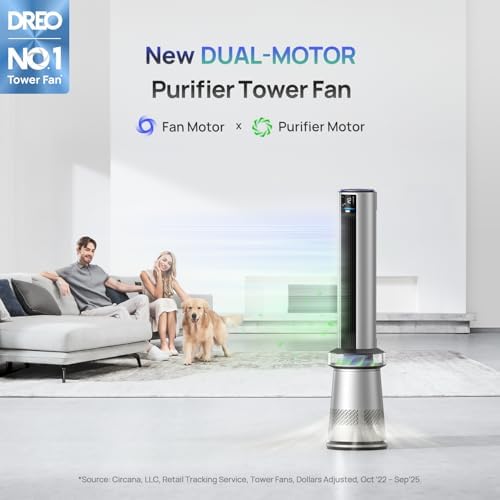 DREO MC710S Air Purifier Tower Fan, 45" 2-in-1 Smart Fan for Bedroom - Image 2
