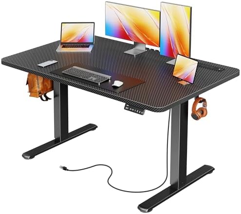 Huuger 47 X 24 Inch Electric Standing Desk with Power Outlets and USB-C Port, Height Adjustable Desk, Sit Stand Desk for Home Office, Computer & Gaming Desk, Stable Steel Frame, Carbon Black by Huuger