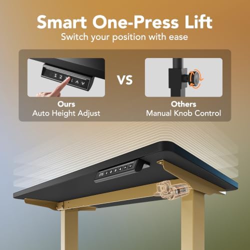 HUANUO 32" Small Electric Standing Desk Adjustable Height, 4 Memory Height Settings, Sit Stand Up Desk for Home Office & Computer Workstation, Black and Gold Frame - Image 5