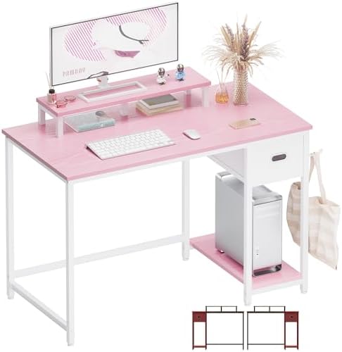 Pamray 39 Inch Small Computer Desk with Monitor Stand and Drawer for Gaming by PAMRAY