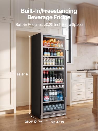 Ca'Lefort Beverage Refrigerator 24 Inch, 468 Cans Tall Fridge with Double Glass Door, Built-in or Freestanding Drink Cooler with Amber LED Light, Beverage Fridge for Kitchen Bar Office(Left-Hinged) - Image 6
