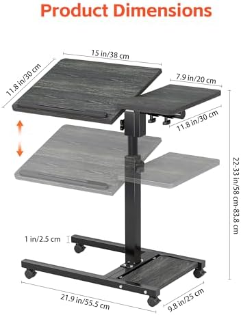 Furist Overbed Table with Wheels Adjustable Height, Mobile Standing Stand Up Rolling Laptop PC Desks with Tilting Top Height Tray Side Computer Workstation for Bedroom on Hospital Home Use, Black - Image 3