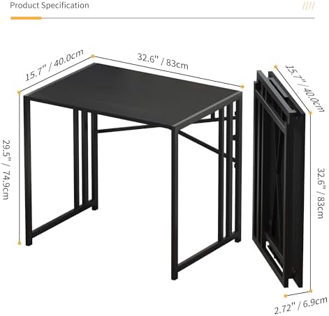 Lutown-Teen Folding Computer Desk 32 inch, Black - Image 3