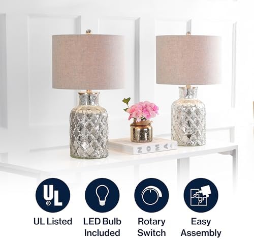 JONATHAN Y Alvord 24.5" Glass Table Lamp, Mercury Silver, Set of 2 - Image 5