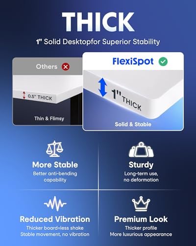 FLEXISPOT EN1 One-Piece Standing Desk, Electric Adjustable with 4 Memory Presets, 176 LBS Capacity, Stable & Quiet, Seamless Desktop for Home Office & Dual Monitors, 48"x24" White - Image 3