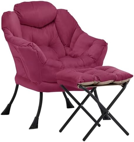 Lazy Chair with Ottoman, Comfy Reading Chair, Burgundy by Aunekiv