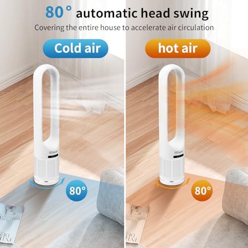 Hiluce 3-in-1 Bladeless Fan with Air Purifier,Powerful Fan and Heater Combo HEPA Filter 99.97%,Quiet Tower Fans with Remote,Tip-Over Switch,80°Oscillating, 8 Speeds, 9H Timer for Bedroom, Office - Image 2
