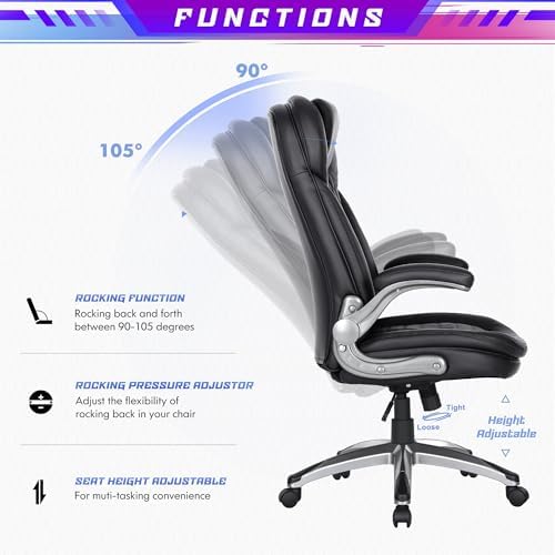 COLAMY Executive Office Chair with Thick Bonded Leather (Black-6686, Set of 2) - Image 5